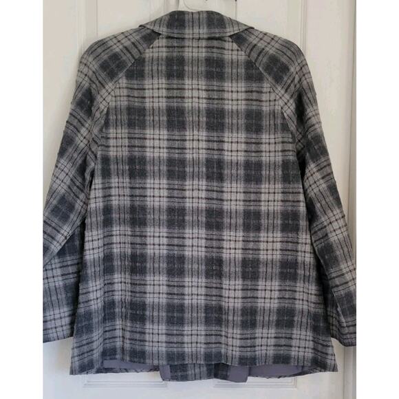 J Jill Size XL Plaid Coat Button Up Jacket Wool Blend Grey /Brown Front Pockets - Picture 3 of 7